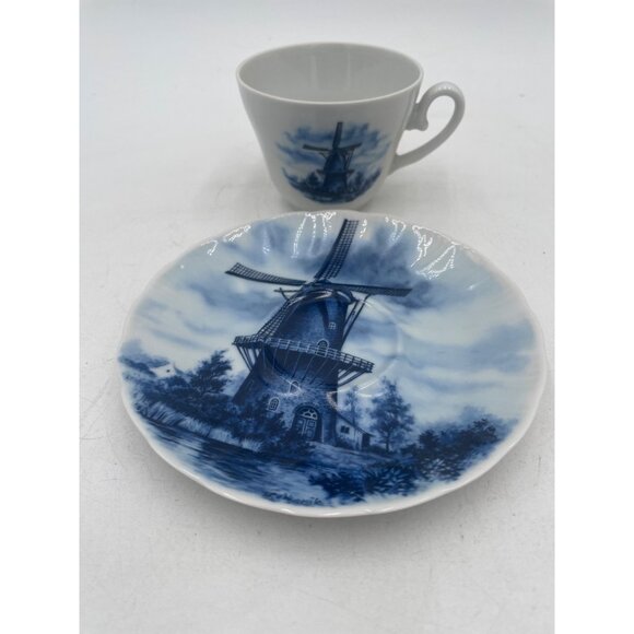 Vintage 1984 Ter Steege Delft Blue Windmill Cup & Saucer Set - Picture 2 of 5